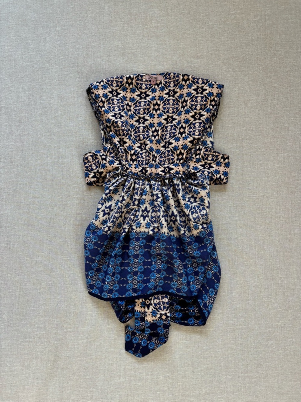 Flowy Circle Cape Boho Whimsical Unique Blouse in Navy and Cream